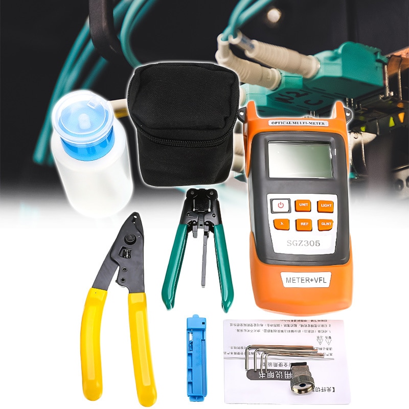 Fiber Optic FTTH Tool Kit With FC-6S Fiber Cleaver Optical Fiber Power Meter Cable Wire Stripper With Black Carry Bag