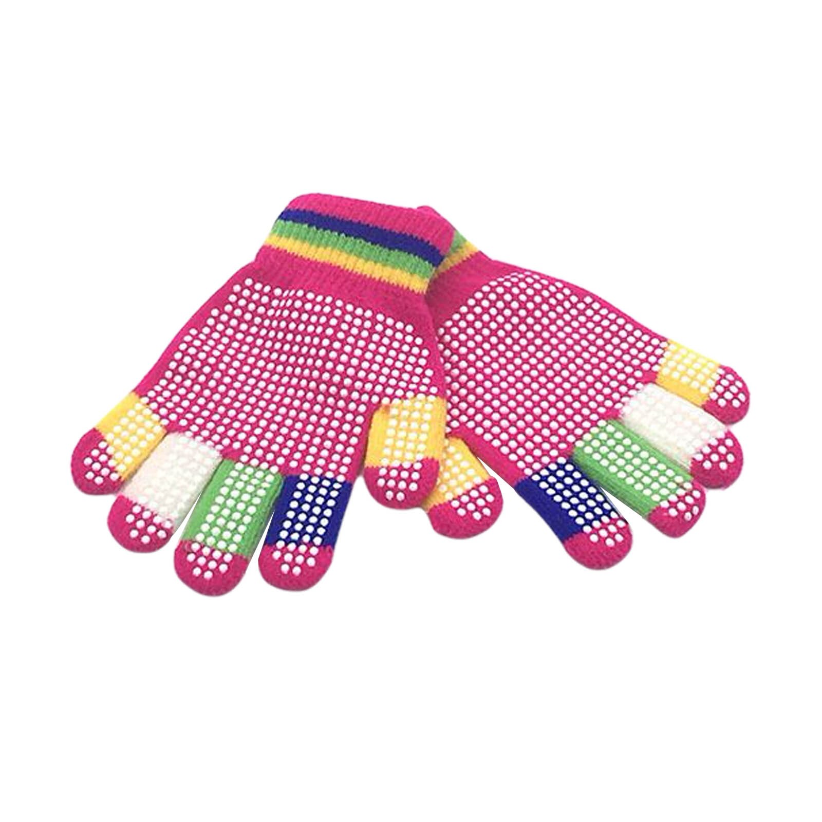 Enfants gants d'hiver multicolore tricoté tissé gants avec adhésif anti-dérapant distribuer pour les petits garçons filles 5-8 ans: rosered