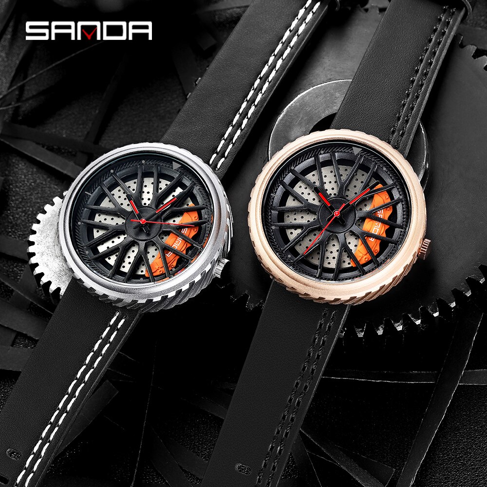 Relojes para hombre, Casual, estilo de rueda de coche, relojes de pulsera creativos para hombre, esfera de rueda de carreras 3D, reloj de cuarzo para hombre, reloj Masculino