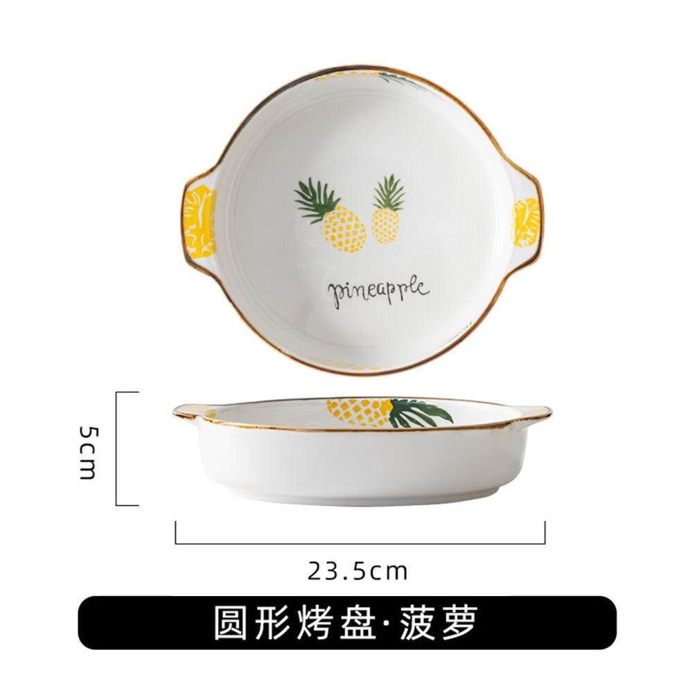 Bakeware ceramic oven air fryer special plate home girl heart tableware plate fruit breakfast dinner: pineapple 2