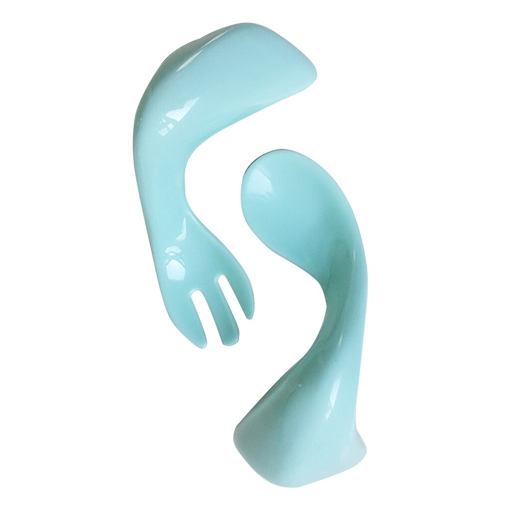 Formación de los niños ayudante de plástico curva juego de tenedor cuchara chico vajilla cubiertos Kit de Casa suministros: NO3