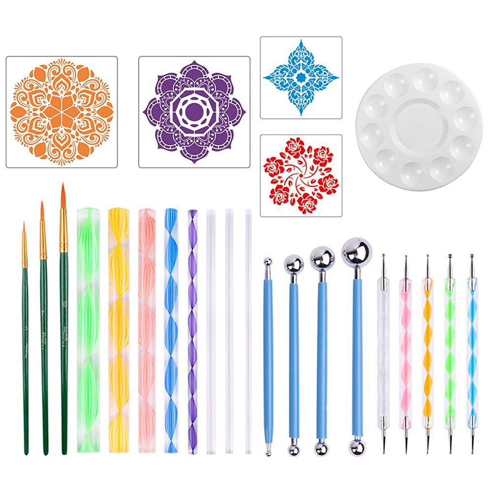 25pcs/Set Mandala Dotting Tools Rock Painting Kits Dot Art Pen Paint Stencil: Default Title