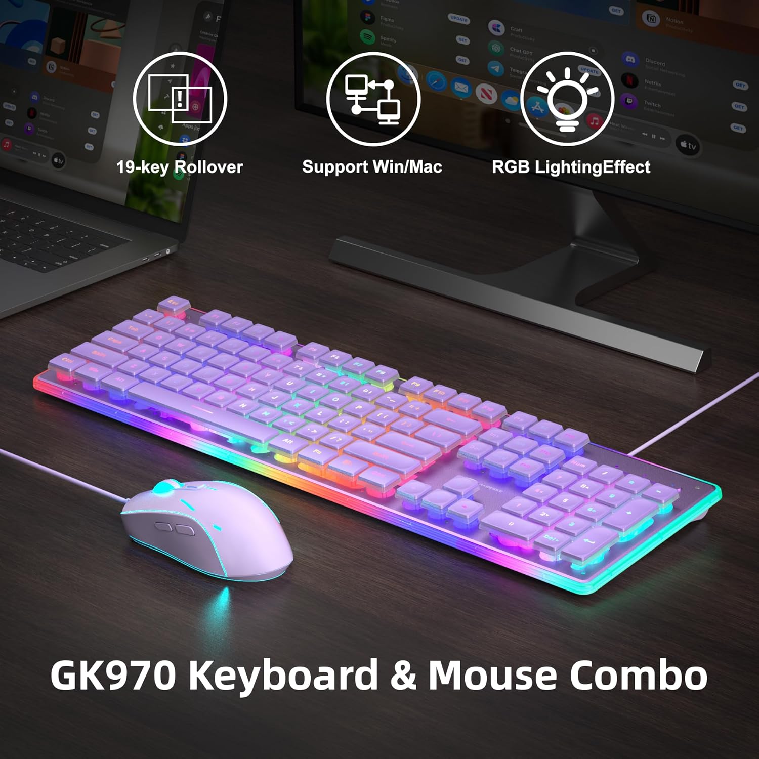 MageGee Gaming Keyboard and Mouse 104 Keys RGB 6 Speed Mouse Combo Pudding Keycaps Silent Computer Keyboard PC Laptop Mac Office