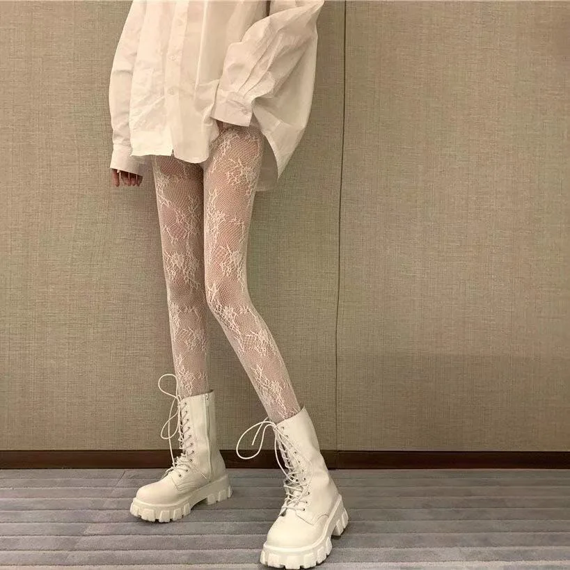 Medias sexis de ratán para mujer, medias de flores antienganches para y Club, Medias de red de pescado, pantimedias de encaje de malla de rejilla: Gris oscuro