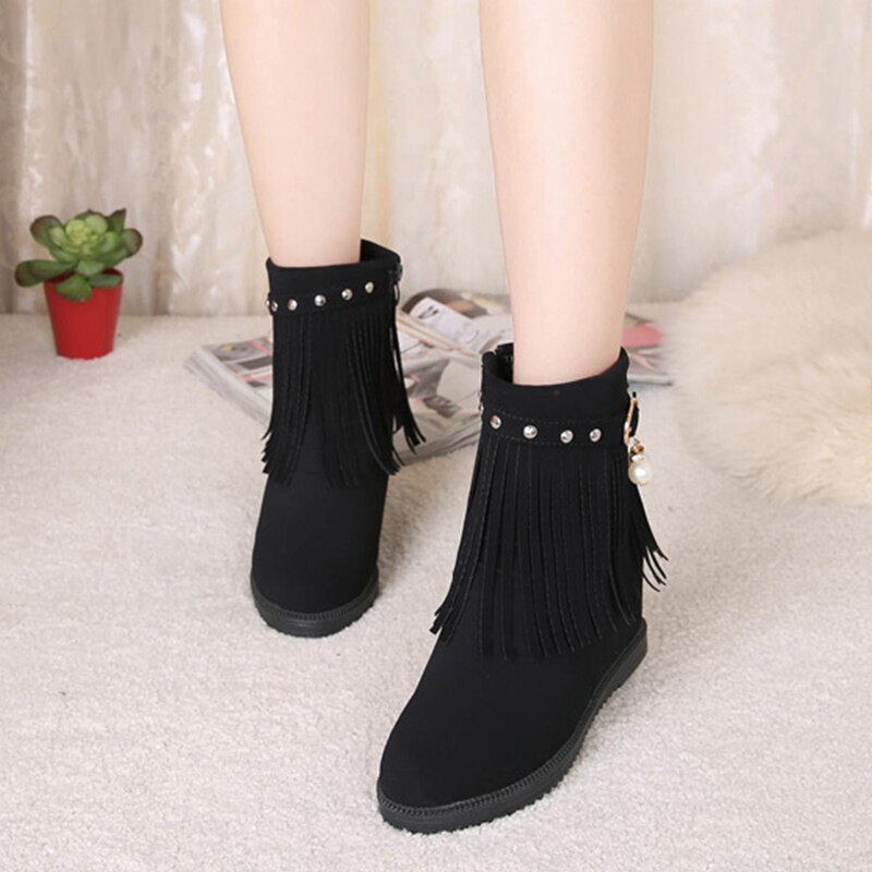 Femmes gland perle bottines femmes troupeau chaussures plates femme boucle hauteur augmentant dames Zip chaussures femme Rivet chaussures