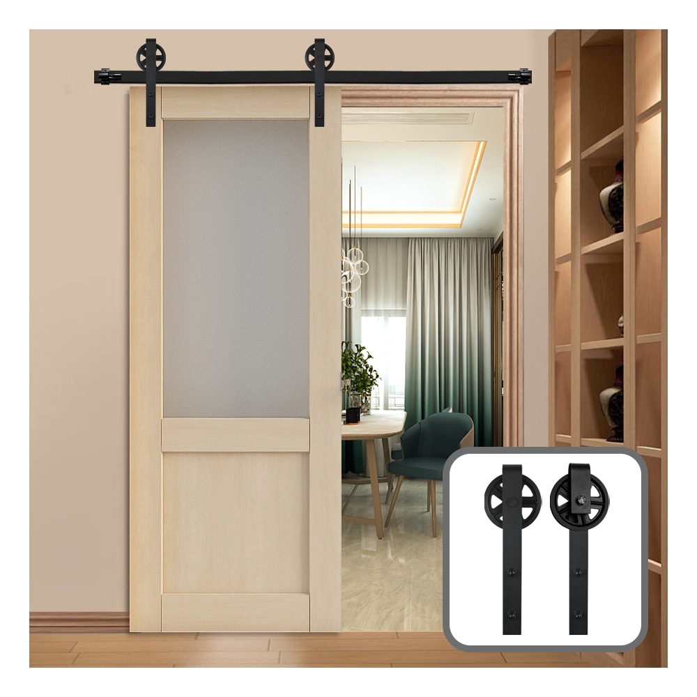 152CM/183CM/200CM Barn Door Hanging Rail For Europe Rustic Black Sliding Hardware Big-wheel Cabinet Wood Door