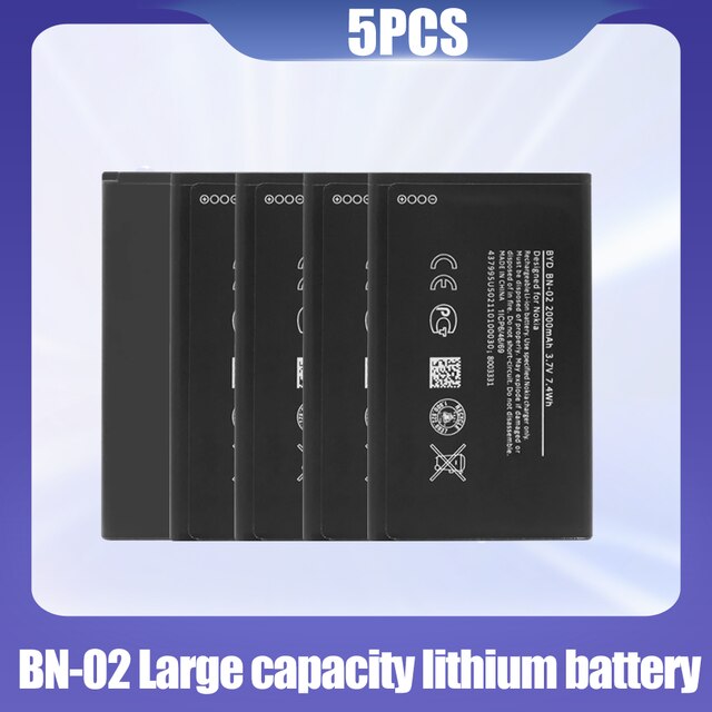 1-20 stück 3.7v bn -02 bn 02 bn02 für wiederaufladbare lithium-batterien nokia  xl 4g rm -1061 rm-1030 ersatz-handyakkus: 5 stck.