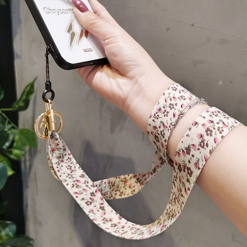 Zomer Bloemenprint Zijde Telefoon Lanyard Riem Voor Iphone Redmi Samsung Camera Mobiele Telefoon Id-kaart Lange Opknoping Touw String