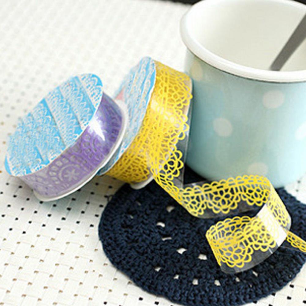 1pcs 18mm DIY Candy Color Washi Lace Tape Sticker Roll Decorative Scrapbooking Paper Masking Tape Self Adhesive Ornament Tape