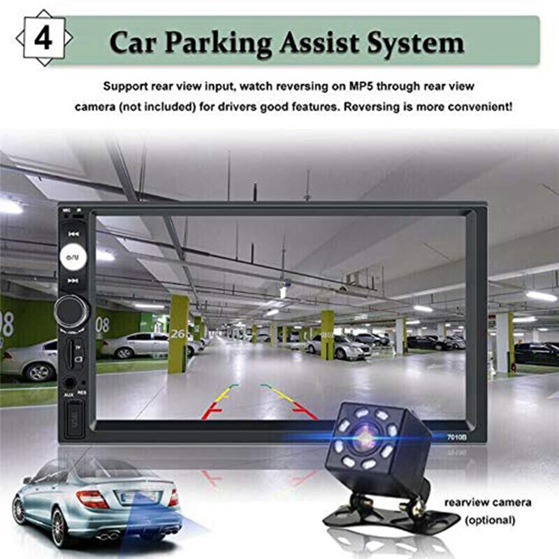 7 Inch Car Stereo 2 Din HD Bluetooth MP5 Video Digital Player with Wireless Remote Control Hands Free Multimedia, Support Card R