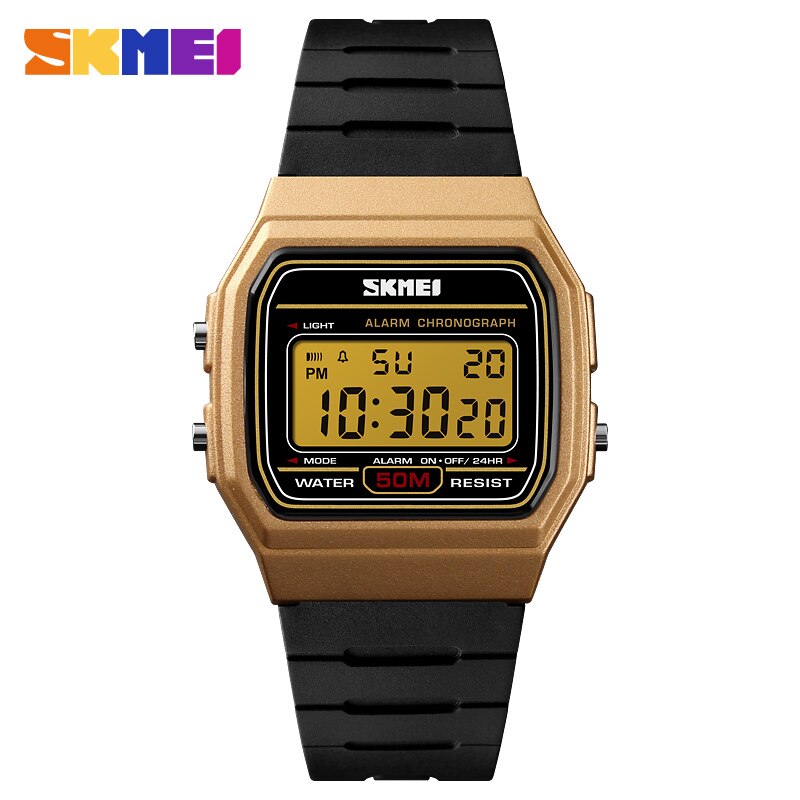 Skmei sporthorloges voor koppels, digitaal horloge, waterdicht, datum en week, dameshorloge, relogio feminino 1412: Gouden horloge