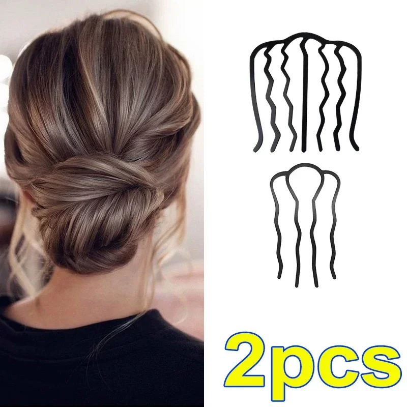 Clip de tenedor de pelo de Metal negro para mujer, peines con pasador, moño desordenado, Clip de horquilla, peines laterales, palos Updo, herramienta de Peinado