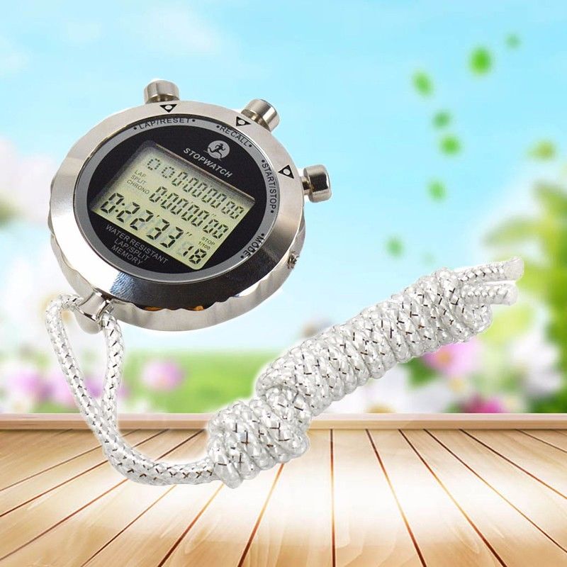 Waterdichte Digitale Stopwatch Metalen 1/1000 Seconden Handheld Lcd Display Chronograaf Buiten Timer Teller Sporthorloge Relogio