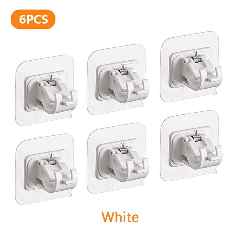 2/4/6Pcs Zelfklevende Verstelbare Gordijn Staaf Houder Klem Haken Staaf Beugel Vaste Opknoping Clips opbergrek Home Organisatie: 6PC White