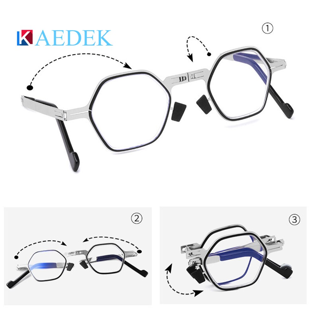 KAEDEK gafas de lectura plegables con bloqueo azul para hombres y mujeres 2025, gafas plegables sin tornillos para presbicia, hipermetropía, dioptrías: Gris / +200