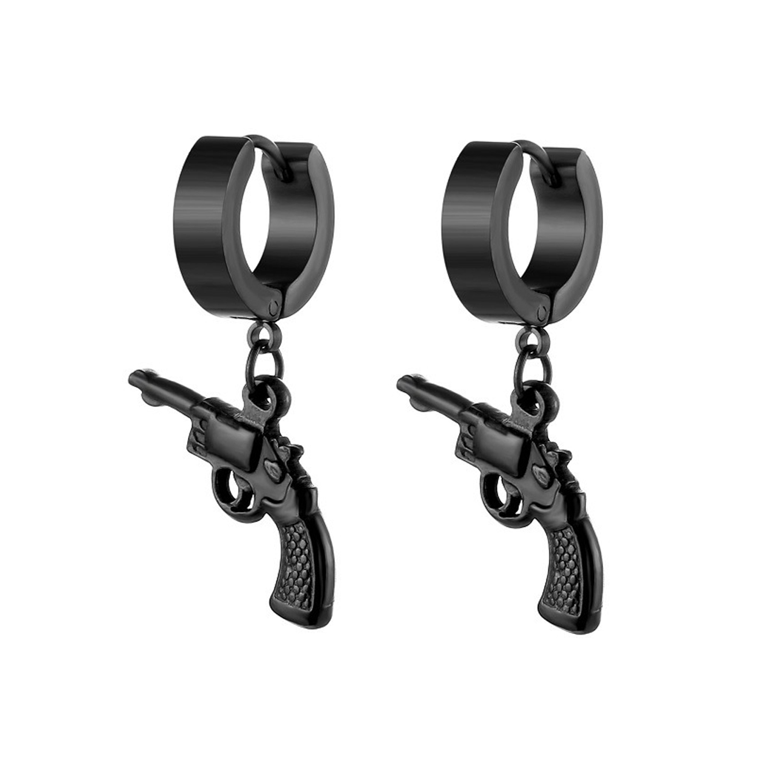 Pendientes de daga de Color negro y plateado para hombre, pendientes de aro con calavera y hoja de espada de acero inoxidable, joyería de tatuaje de roca a la