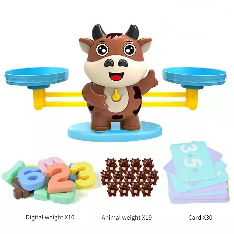 Balance Math Game Educational Toys STEM Learning Material Counting Toys - Fun Scale Balancing Toy Set for 3 + Years Old: Balance Brown Cow