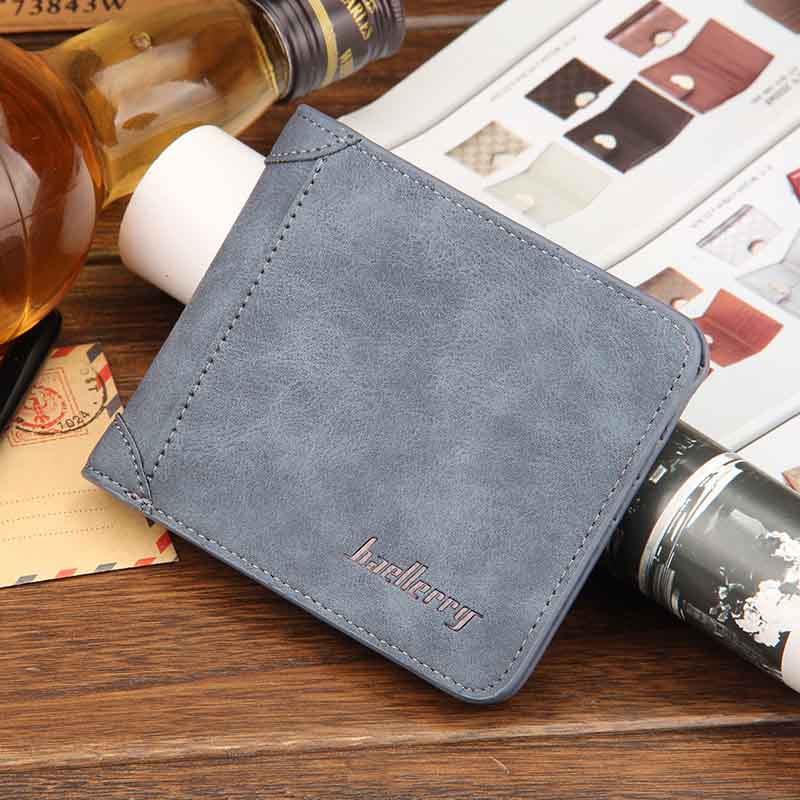 Cartera Retro plegable de cuero para hombre, billetera pequeña para tarjetas de identificación y negocios: H Blue 1