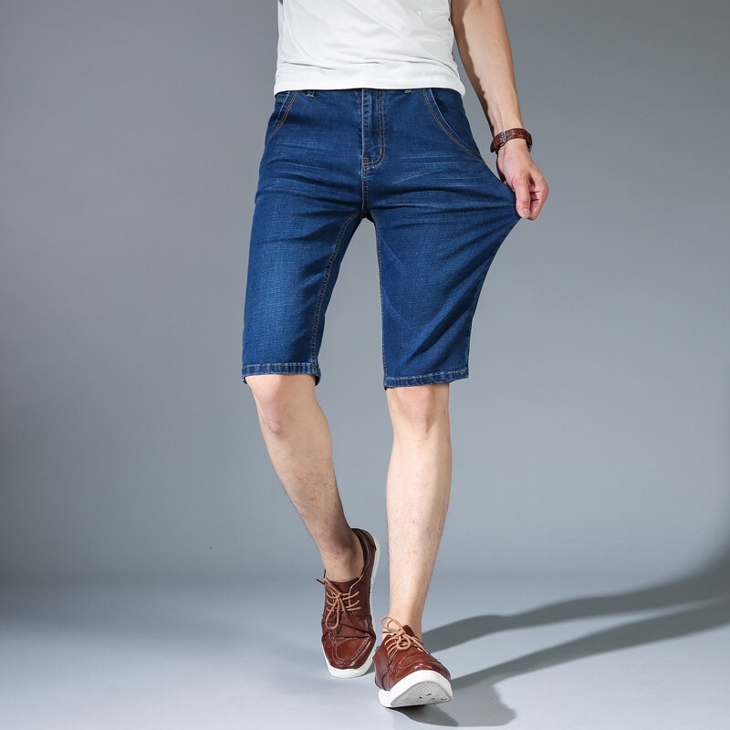 De D'été Mince En Denim De Coton de Mâle Court Hommes Genou Longueur Bleu Doux Décontracté Short