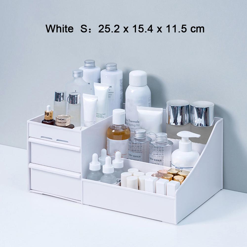 Clear Desk Organizer ith Two Sliding Drawers Plastic Individual Compartments Stationary Cosmetics Organizer Container Holder: S