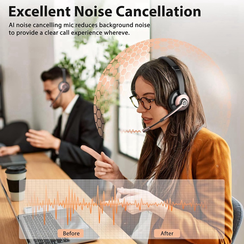 Auricolare wireless, auricolare Bluetooth con microfono con cancellazione del rumore, auricolare wireless con dongle USB per l'home office