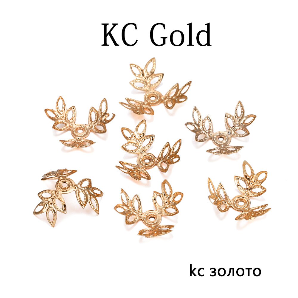 100 pz/lotto 16x16mm Metallic KC Oro Tre foglie Spacer Beads End Cap Per Il FAI DA TE Monili Che Fanno Del Braccialetto I risultati Forniture: KC Gold