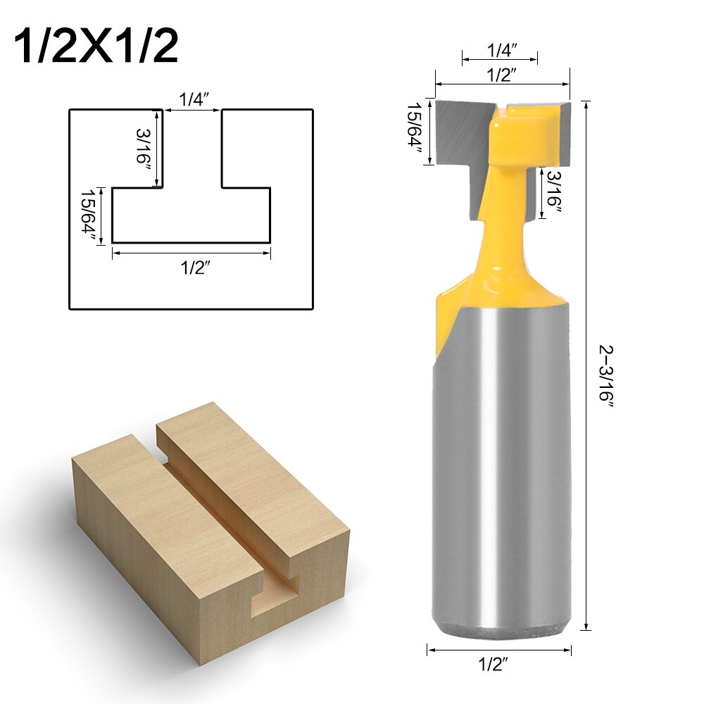 2pc12mm 1/2 Inch Schacht T-Slot Cutter Router Bit Set Key Hole Bits Hex Bolt T Slotting Frees voor Hout Houtbewerking Tool: 12.7X12.7