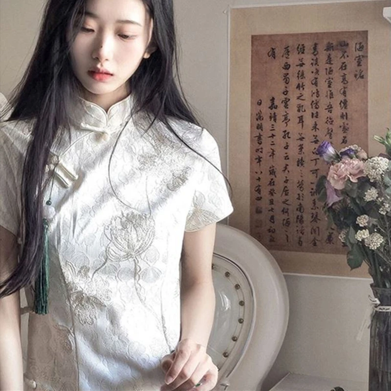 Robe de soirée blanche retro de Style chinois pour femmes, tenue de soirée élégante pour jeune fille, douce, premi3