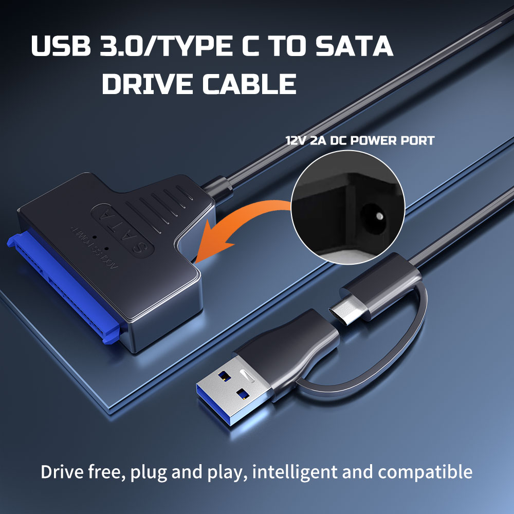 Usb 3.0 til sata/type-c-kabel usb til sata iii-driverkabel støtter 2.5- tommers 6 gbps hdd ssd-harddisk 22-- pinners adapter