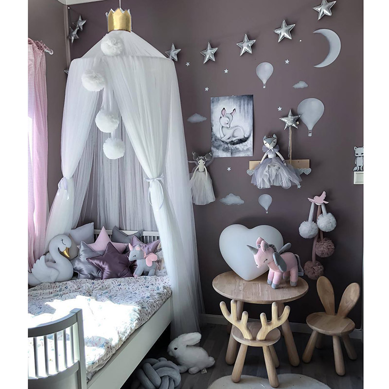 Myggenet med gratis stjerner hængende telt baby seng krybbe baldakin tyl gardiner til soveværelse lege hus telt til børn børneværelse