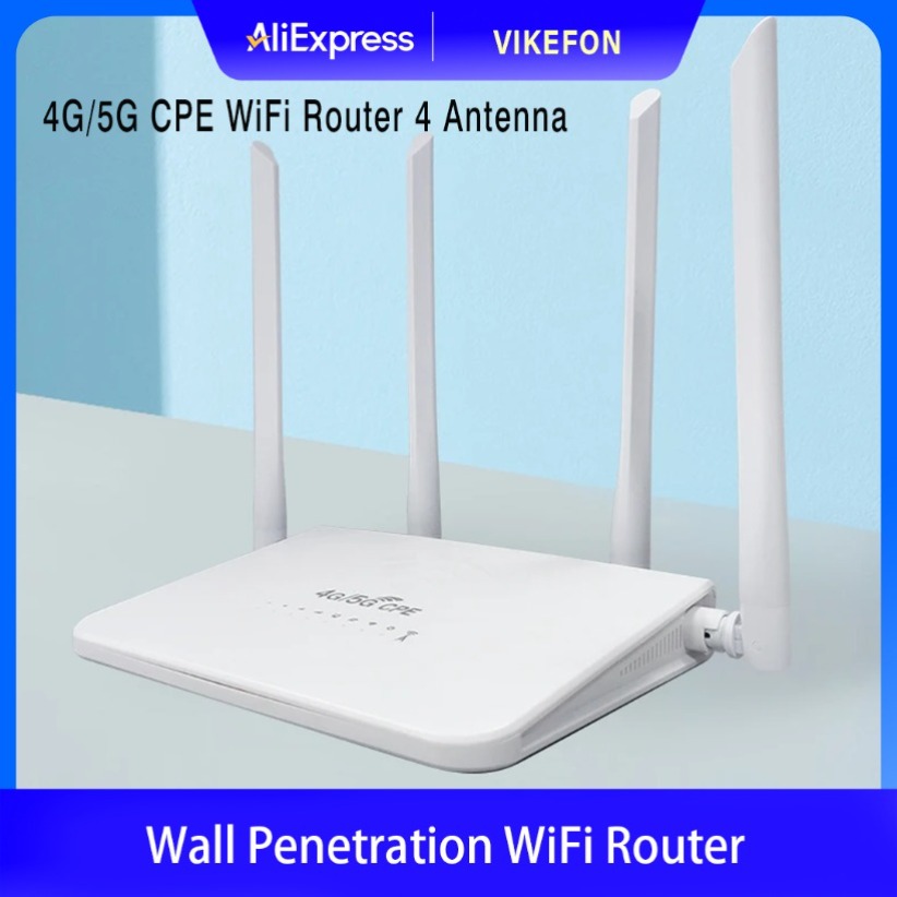 Router 4G LTE Bezprzewodowy WiFi 6 z Efektywnym Przezchodzeniem Przez Ściany, Router WiFi 2.4GHz 300Mbps, Repeater z Anteną i Gniazdem na Kartę SIM