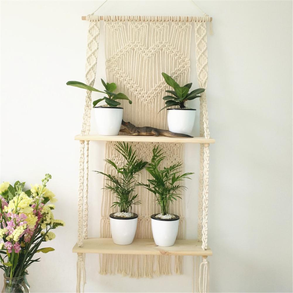 Colgador de macramé para plantas, cesta Bohemia tejida a mano, estante para macetas, tapiz de doble capa, decoración para el jardín y el hogar