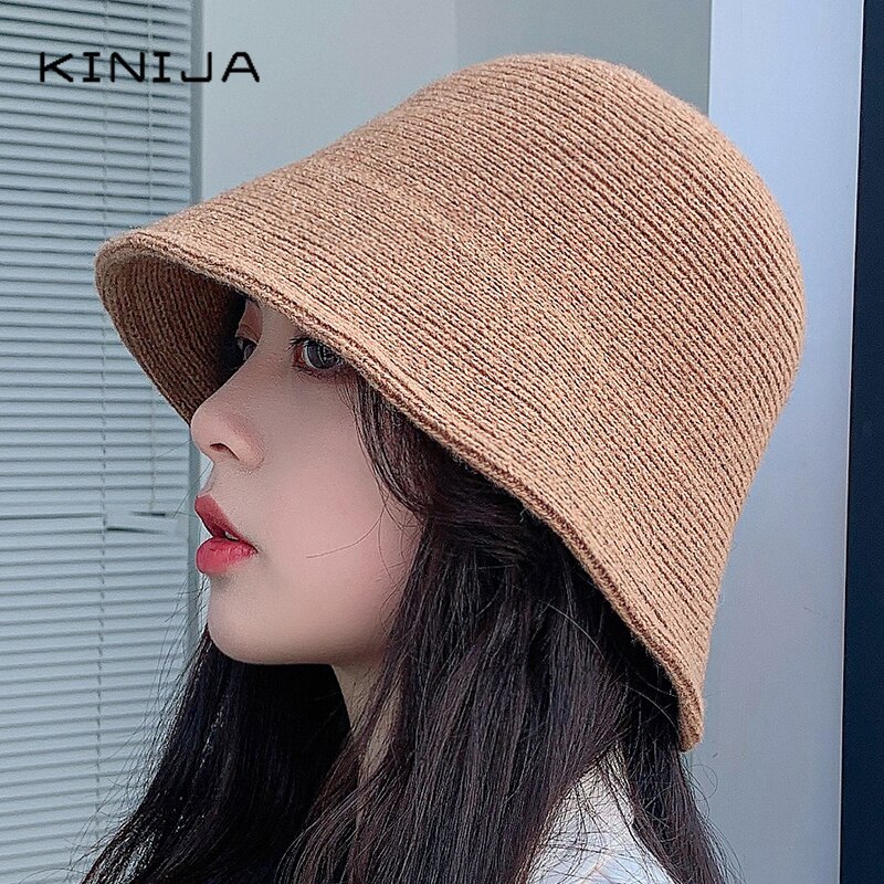 Women Wool Knitted Cylind Bucket Hat Korean Japanese Retro Autumn Winter Bell Cap Men Fisherman Hat Girl Fedora Hat