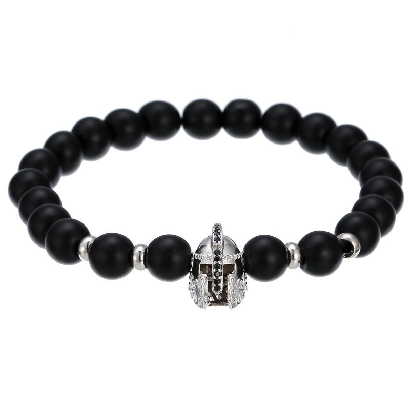 Pulsera de cobre hecha a mano para hombre y mujer, Micro CZ King crown, cuentas elásticas de 8mm, brazalete de joyería,: BA-013S