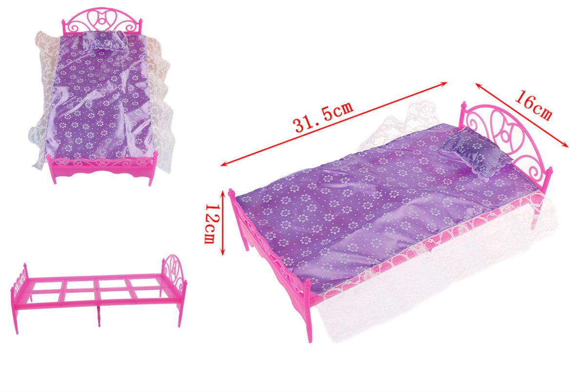 Voor Kinderen Plastic Bed Slaapkamer Meubels Voor Poppen Poppenhuis Meubels Speelgoed Roze Kleur Pretend Play Toy