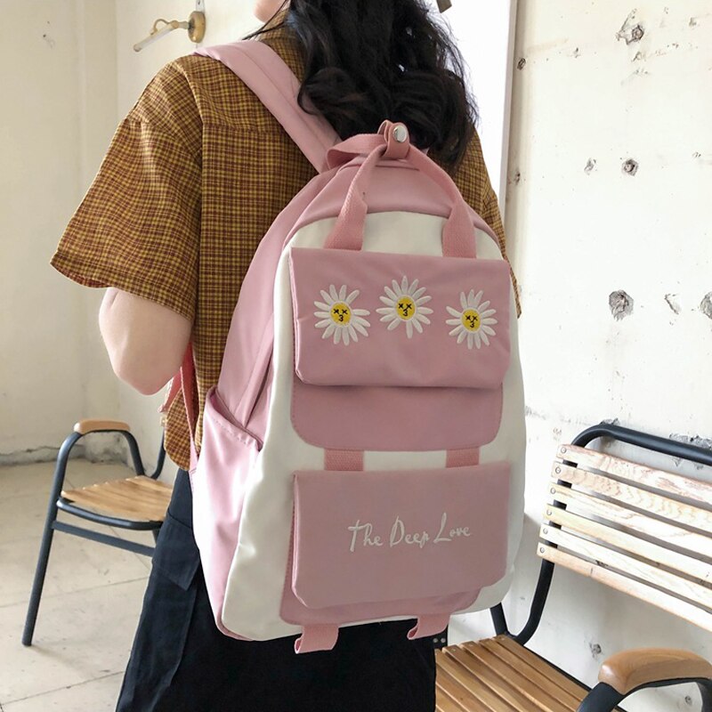 Kleine Daisy Borduurwerk Korea Packpacks Japan Bloem Junior College Hoge Tiener Schooltassen Eenvoudige Boekentas Mochilas Mujer