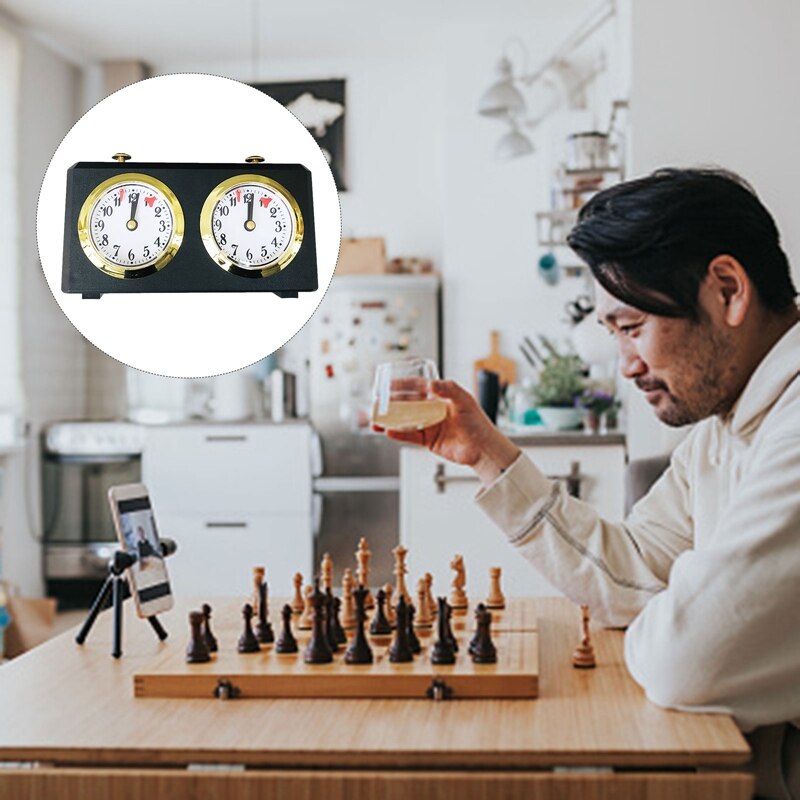 Ajedrez temporizador mecánico Retro analógico reloj de ajedrez portátil, maestro de juego de damas internacionales viento reloj juego de herramienta
