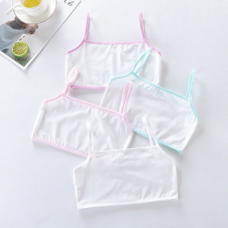 Puberty Girls Cotton Sports Training Bra Spaghetti Straps Breathable Underwear Non Padded Wire Free Cami Crop Top