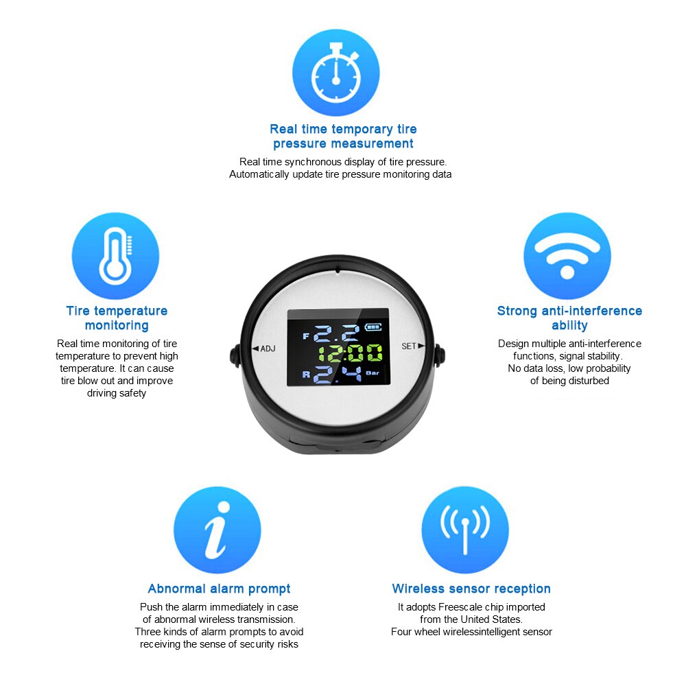 Lcd Display Waterdichte Tyre Pressure Monitor System Draadloze Met Usb Externe Sensoren Moto Tpms Motorfiets Alarm Gauge