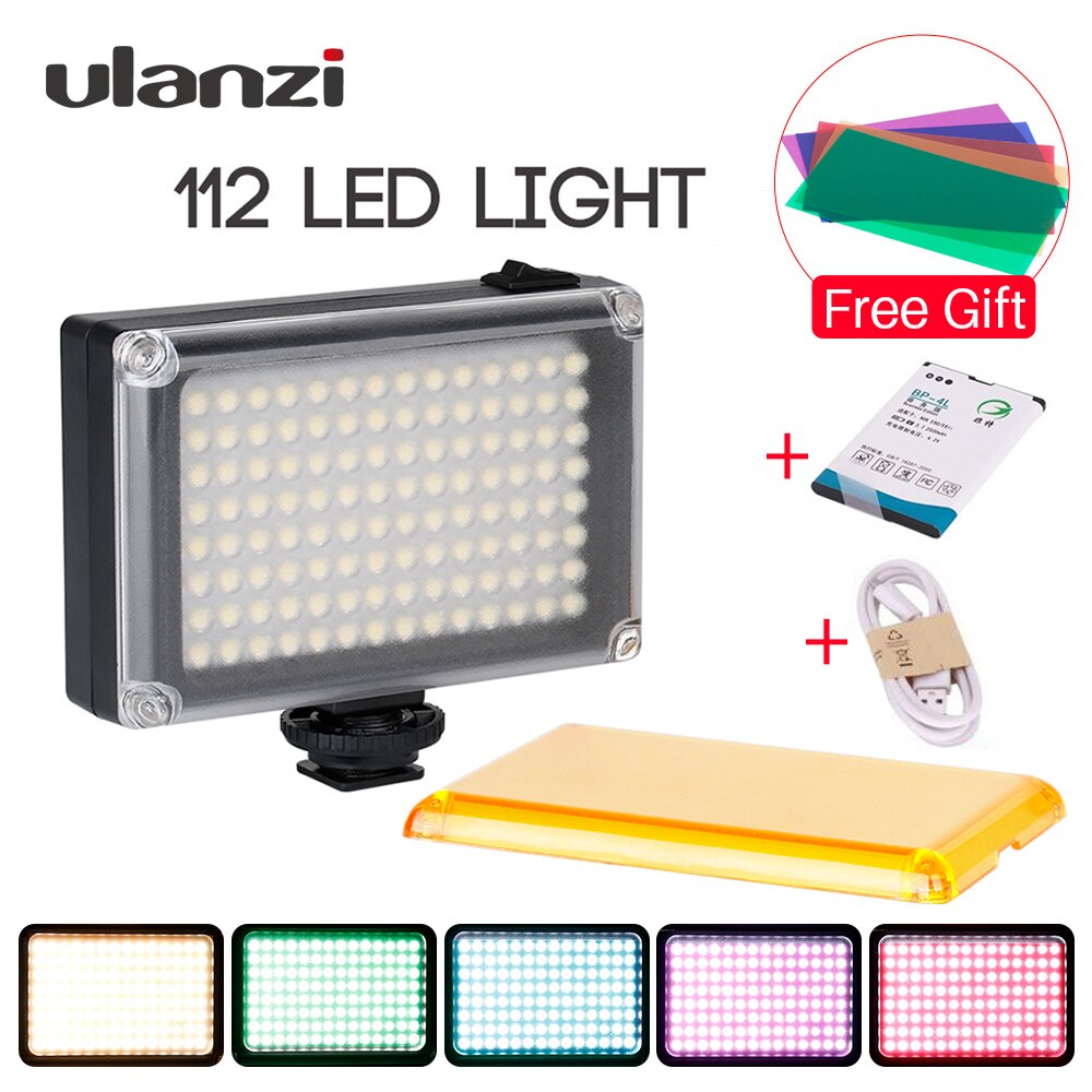 Ulanzi 112 LED Dimmable Video Light Lamp Rechargeable Panel Light BP-4L Battery for DSLR Camera Videolight Wedding Recording: whole set