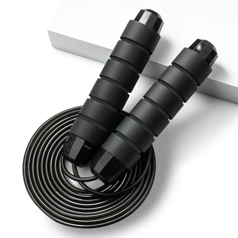Corde à sauter professionnelle sans enchevêtrement, vitesse rapide, poignée en mousse, corde à sauter réglable en acier, gymnastique, Fitness, corps mince: Black