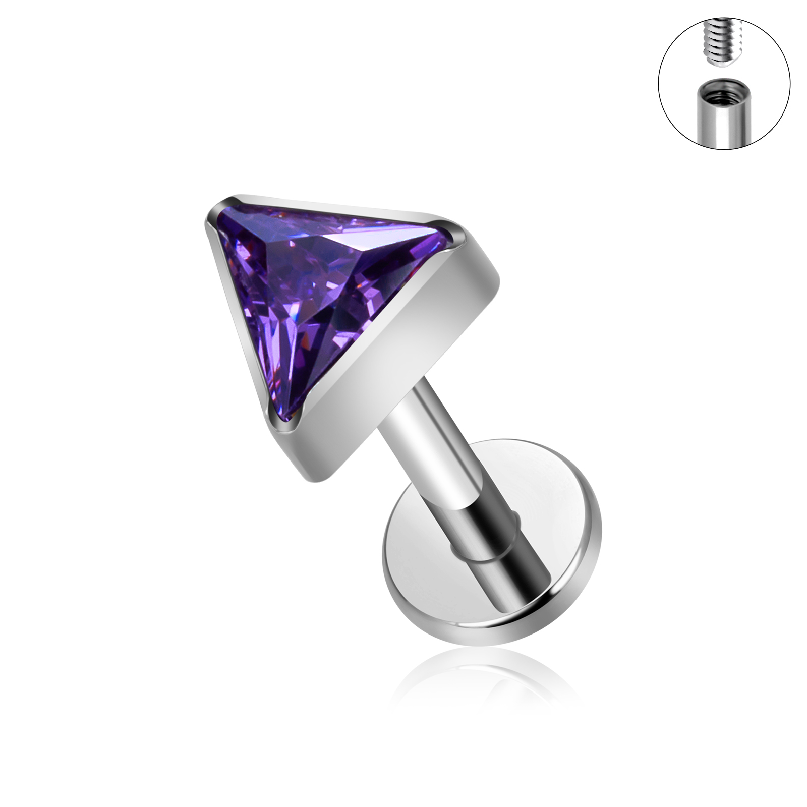 ASTM F136 Titanium EAR PIERC Triangle zirconia Paved Top Threaded Labret Studs Tragus Earrings Lip Tongue Stud Piercing Jewelry