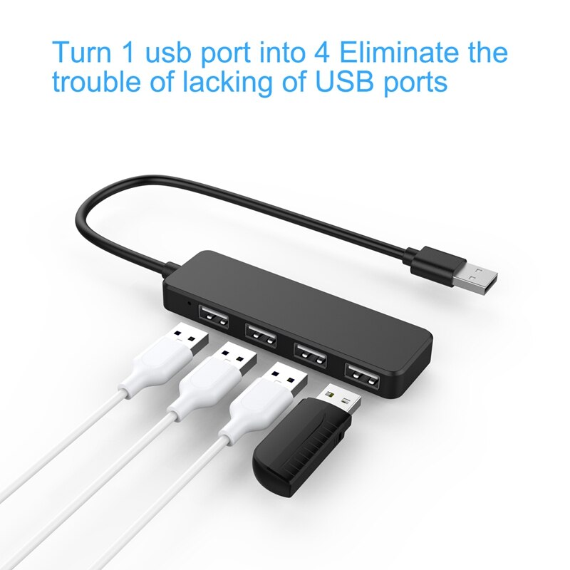 51 Pcs Accessories: 1 Pcs Ultra Slim USB Hub 4-Port USB 2.0 Hub Black & 50 Pcs Self Adhesive Cable Clamp for Car
