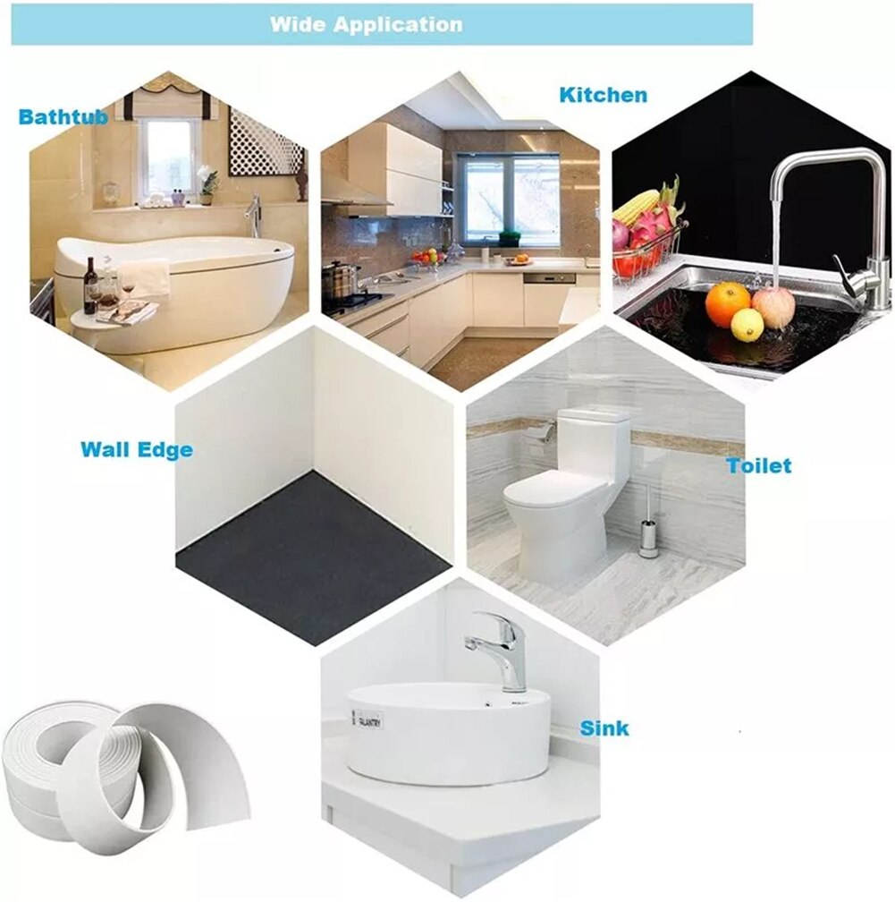 3.2mx3.8cm Bathroom Kitchen Shower water proof mould proof tape Sink Bath Sealing Strip Tape Self adhesive Waterproof Plaster