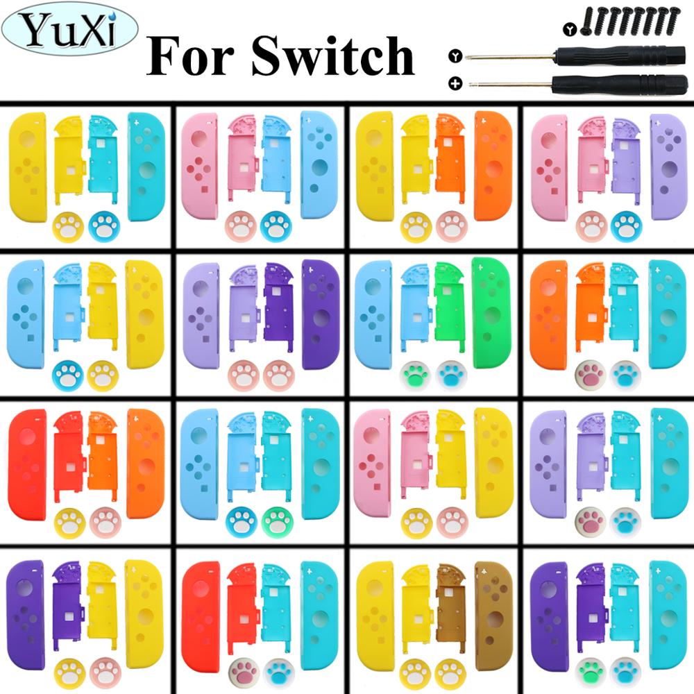 YuXi Plastic Right Left Housing Shell Case Cover for Nintendo Switch NS NX Joy-Con Controller with Silicone Analog Thumb Grip