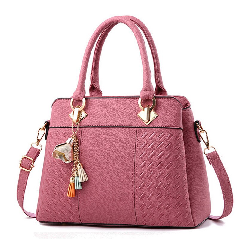 Women Handbags Tassel PU Leather Totes Bag Top-handle Embroidery Crossbody Bag Shoulder Bag Lady Simple Style Hand Bags