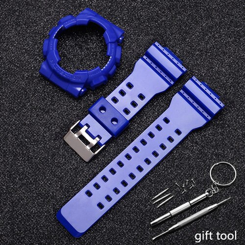 Vervangende band voor casio g-shock ga  gd 110 120 rubberen hars horlogeband glanzend mat heren waterdichte sportarmband: Blauwblauwe glans