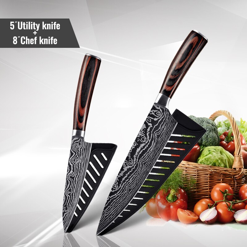 1806D1 8'' küche Messer-Set Utility kochmesser Sharp 5'' Cleaver Santoku Brot Messer Sharp küche werkzeuge: 2 PCS Value set C