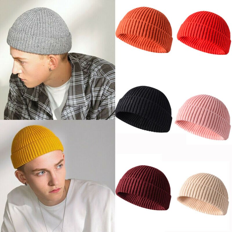 Kvinders mænds korte hat efterår vinter varm strikket solid elastisk beanie caps high street stil hip hop hat kraniet cap sømand cap
