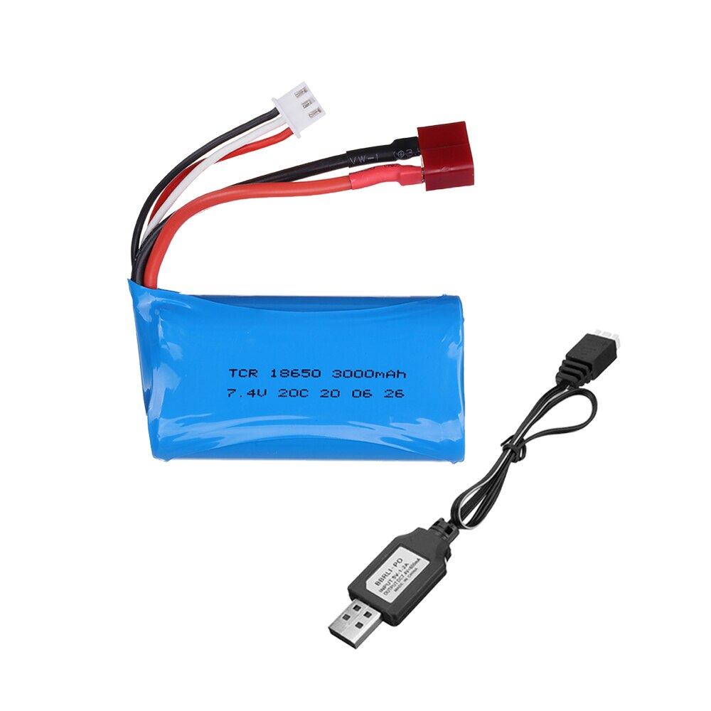 7.4V 3000MAH 18650 lipo Battery 20C 2S for Q46 Wltoys 10428 12428 12429 12423 FY-03 RC Car Parts charger 7.4 V 3000 MAH battery: 1pcs USB